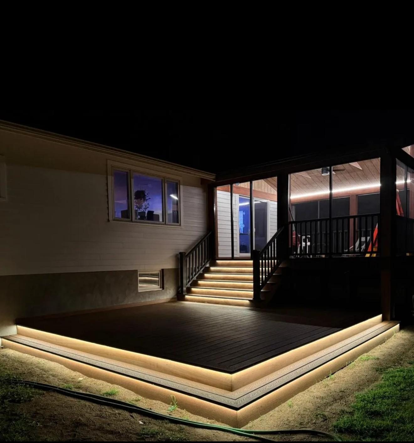 Deck and stair LED lighting at night