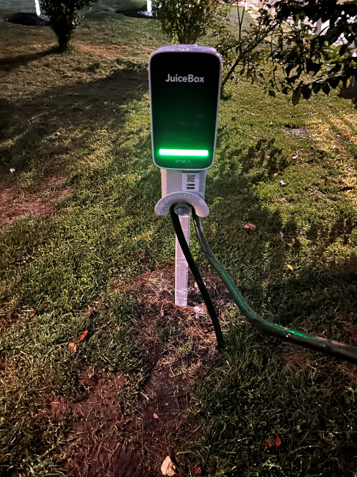 JuiceBox EV charger on a pedestal