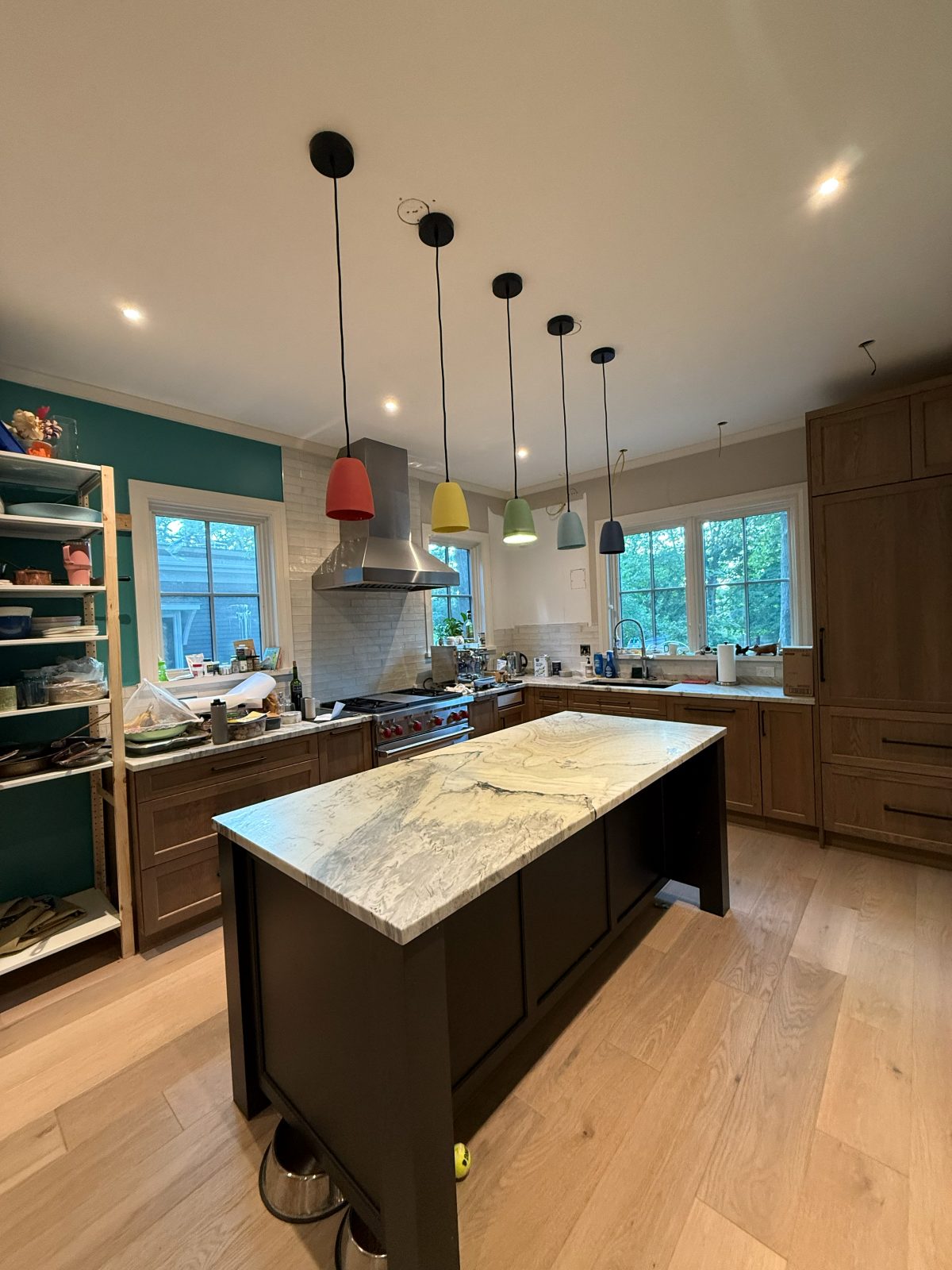 Kitchen with pendant lights over the island